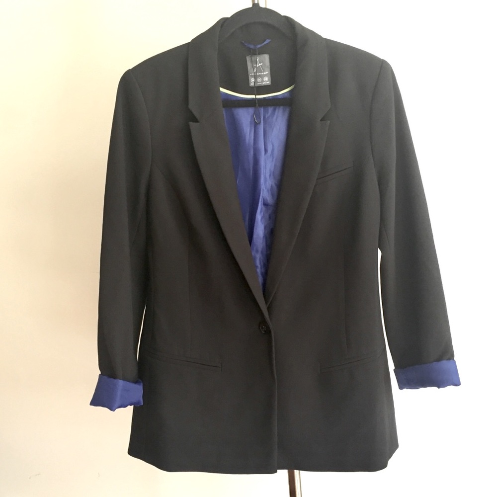 Atmosphere Black Women’s Single Button Blazer Royal Blue Lining Size UK 16